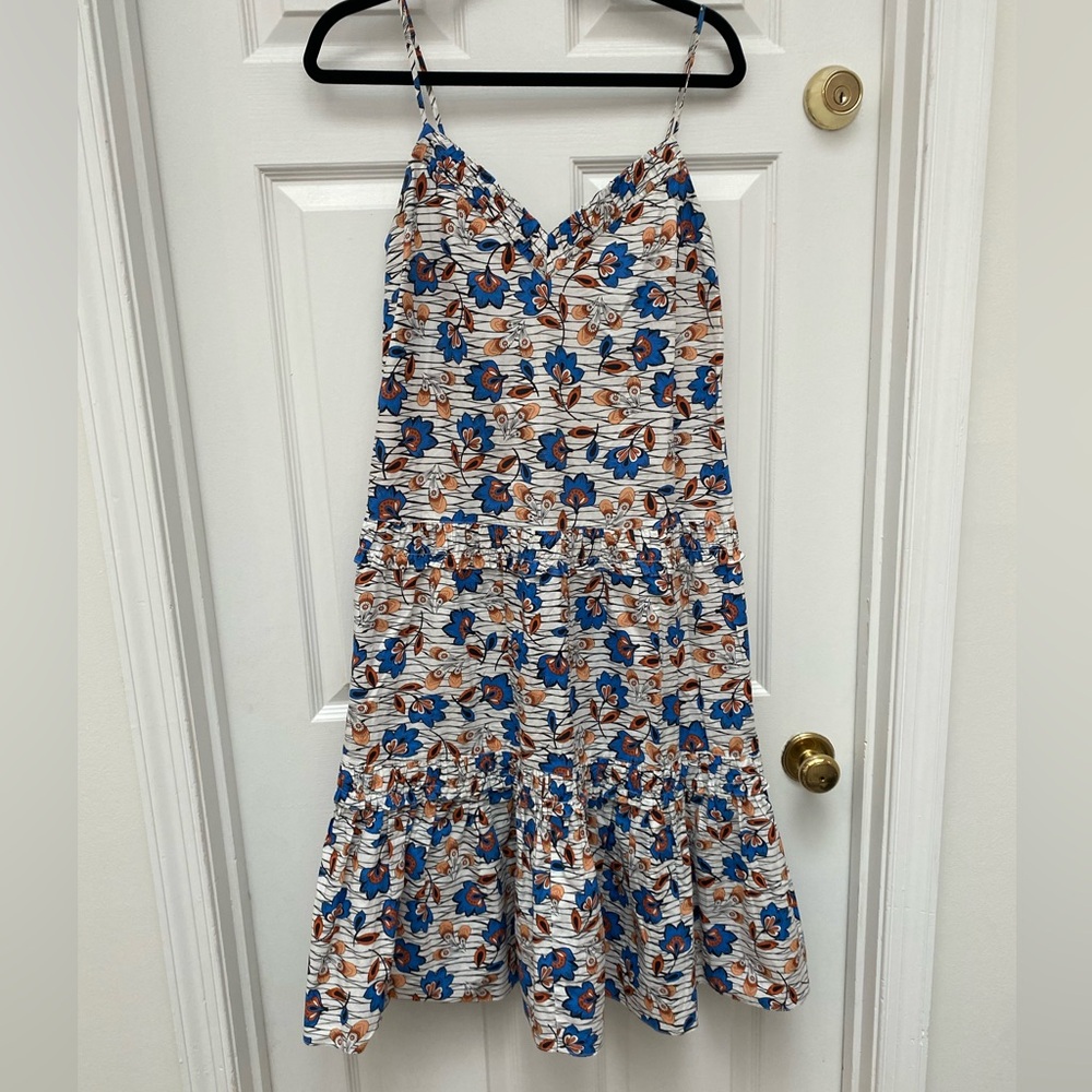 10 Crosby Derek Lam 100% Cotton Blue & Orange Spaghetti Strap Dress - Size 0